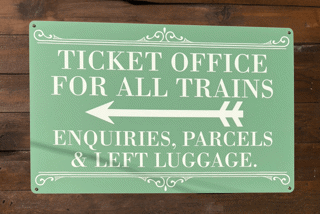 Ticket office sign for the train station