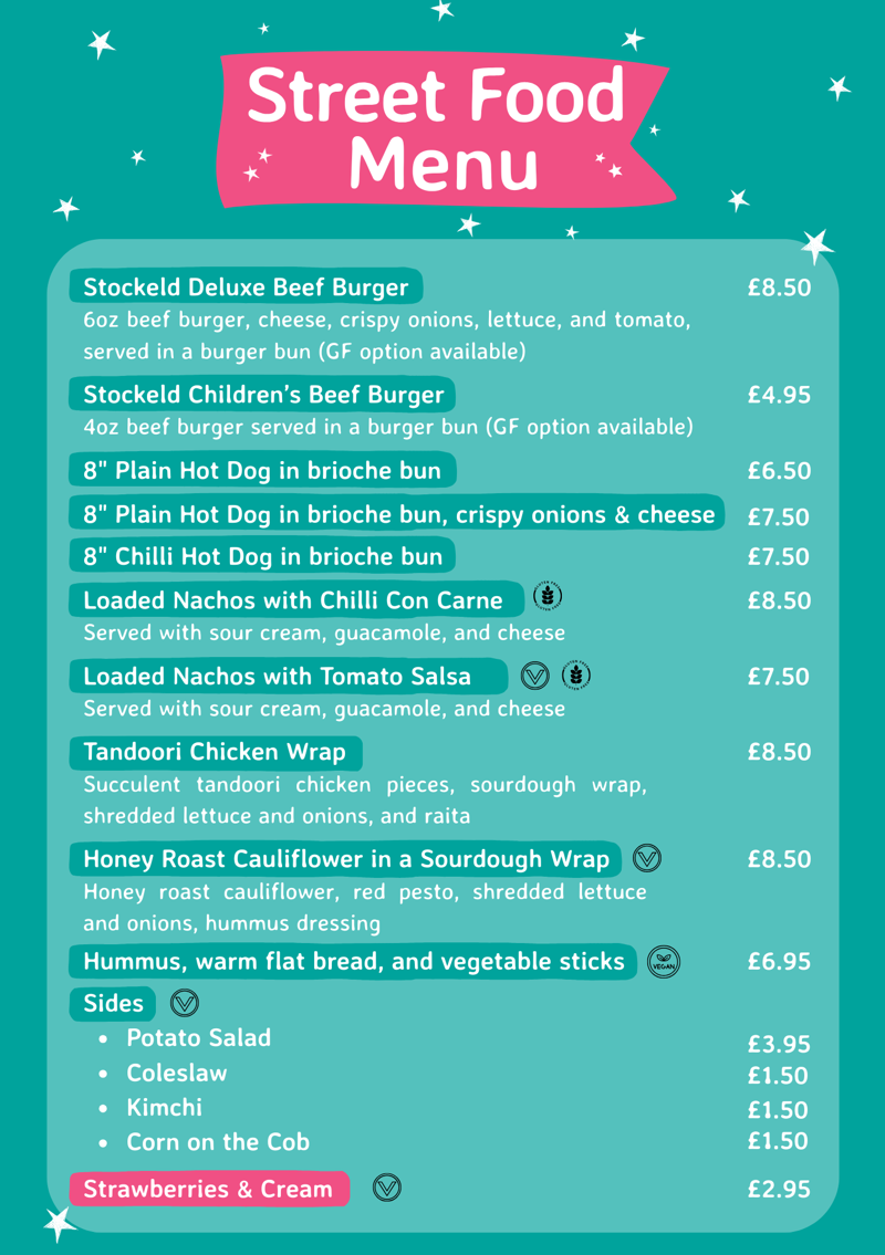 summer street food specials menu with blue background