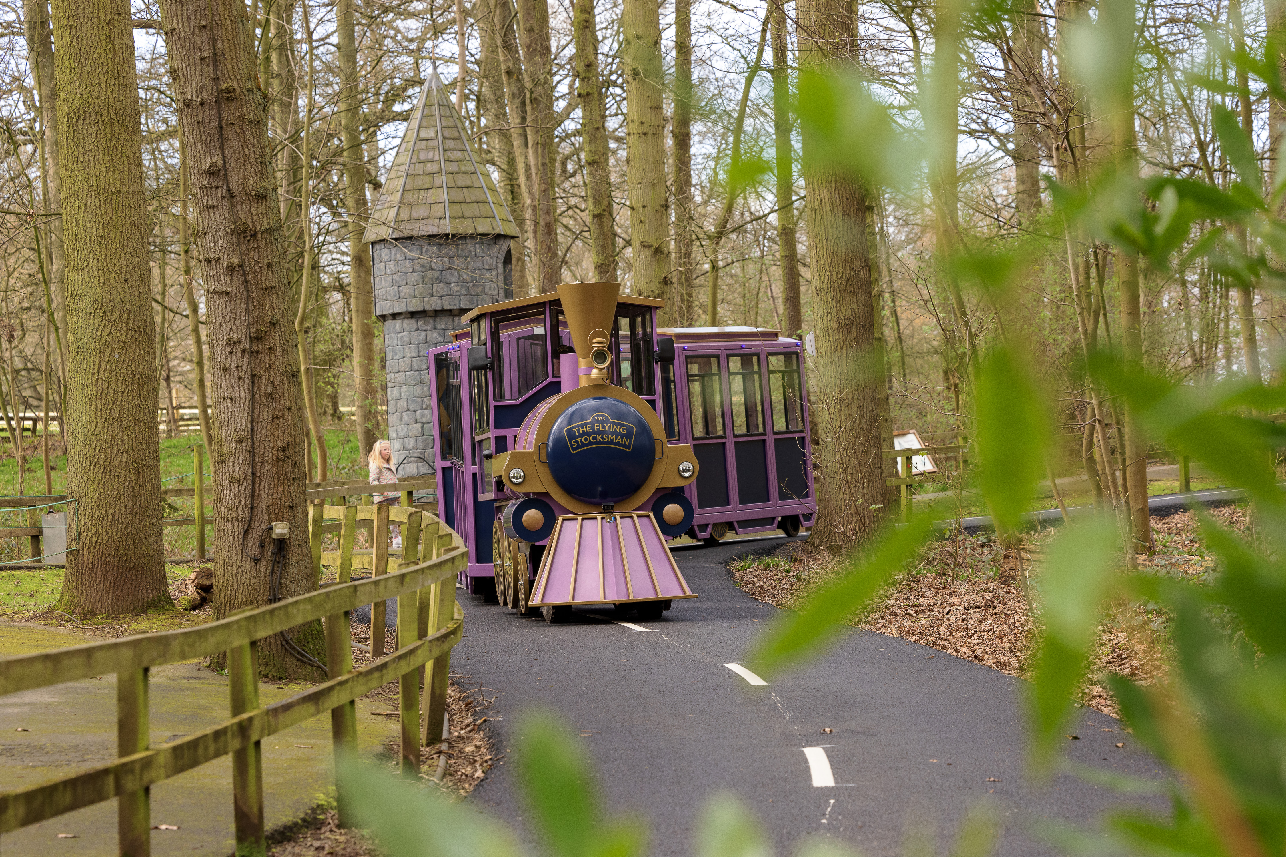 The flying stocksman going past rapunzel in her tower