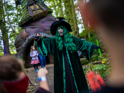 Witch in the enchanted forest at the witches hat