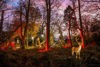 Teepee encampment lit up with illuminations