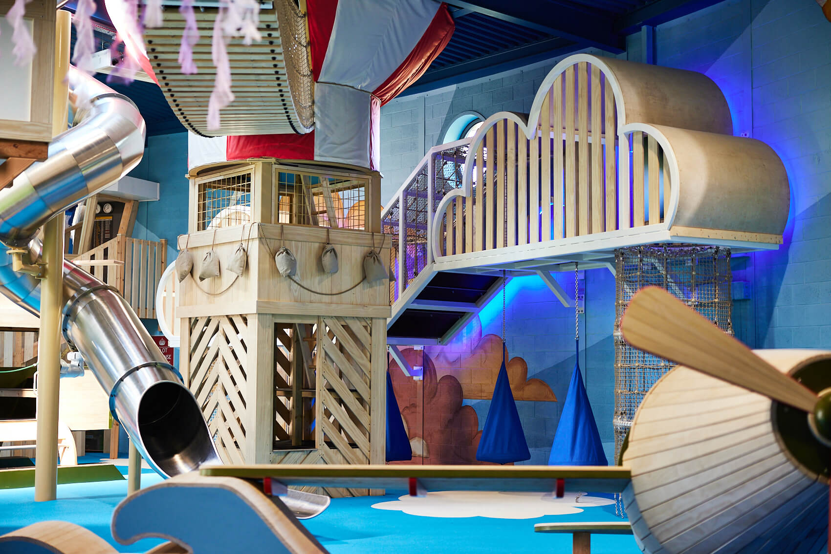 Hot air balloon and slide at Playhive, indoor play centre