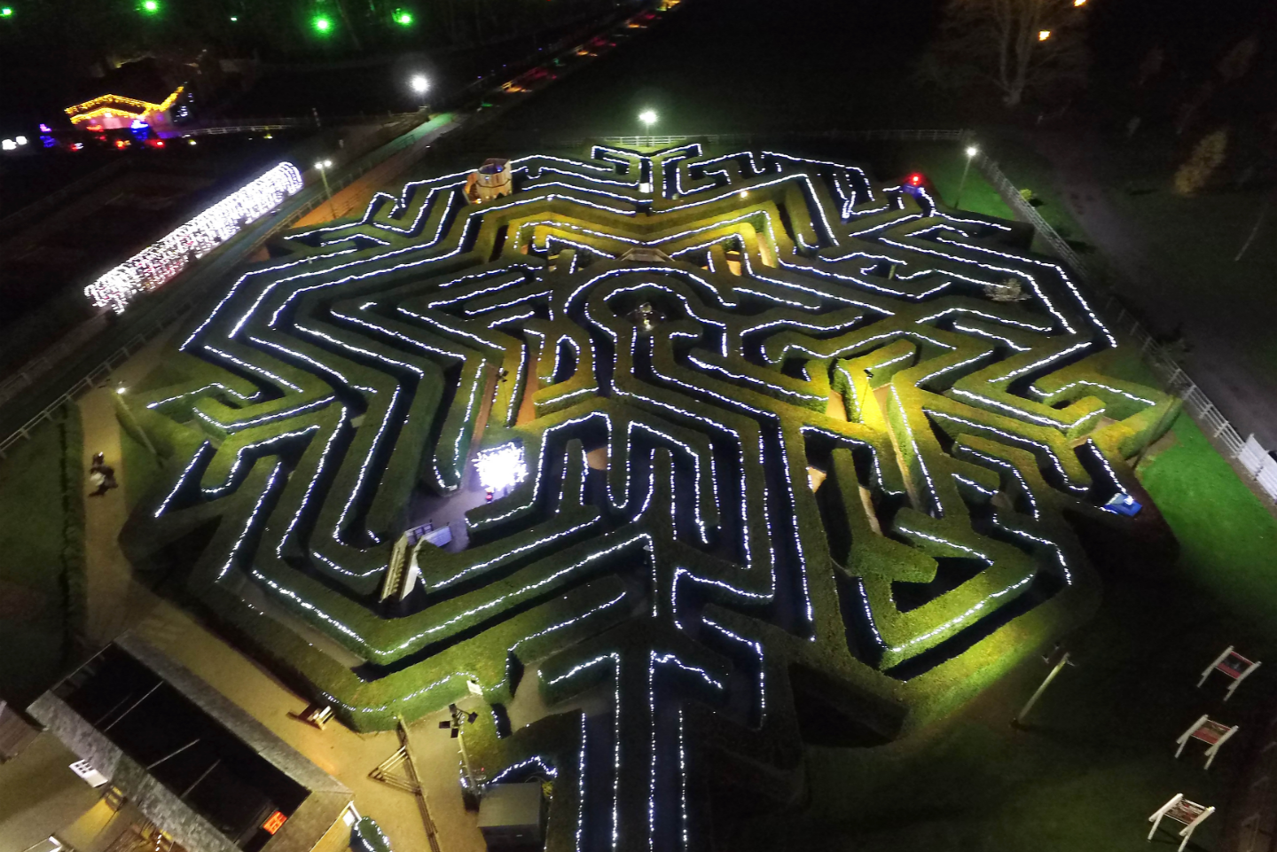 Maze shaped into a snowflake, called the Snowflake Maze at Stockeld Park.
