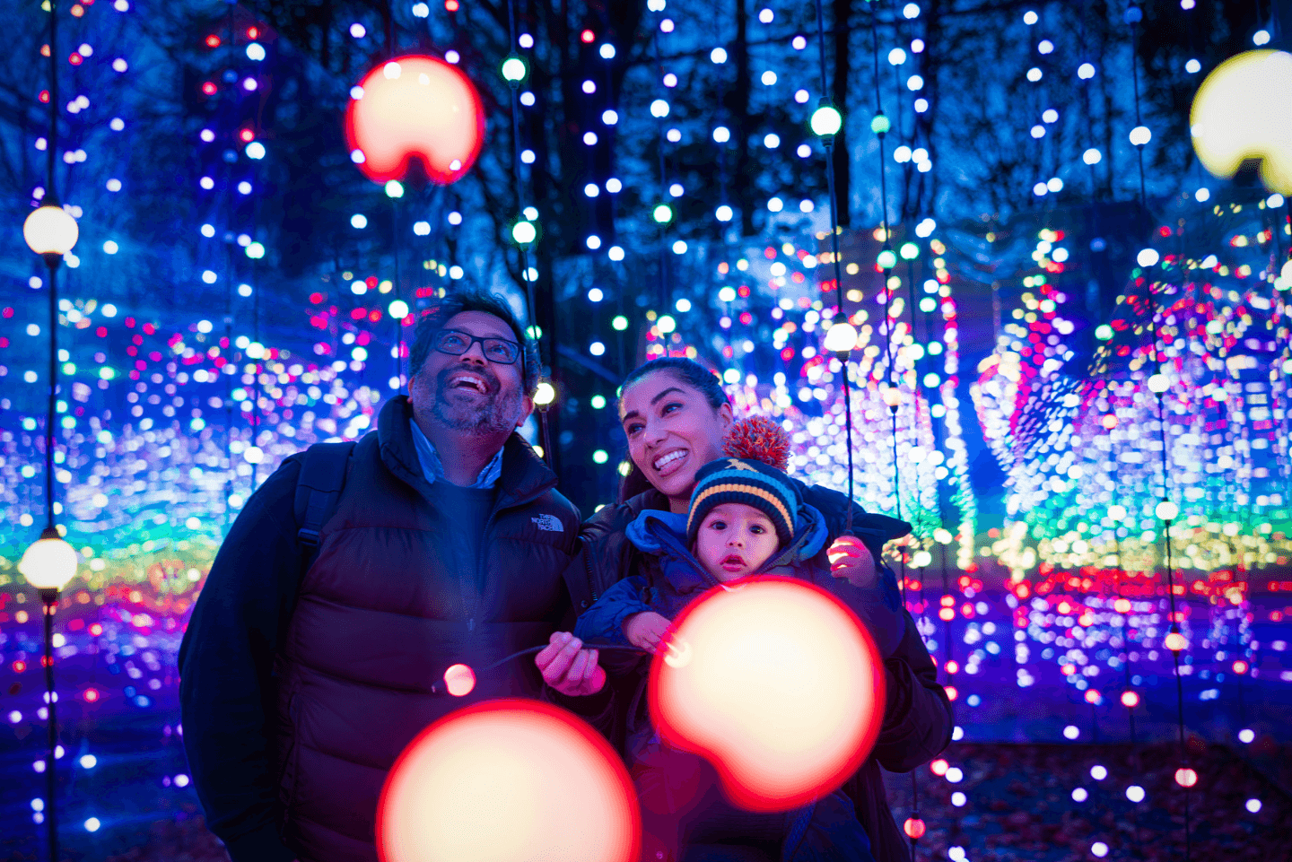 Family enjoying Winter Illuminations at Stockeld Park