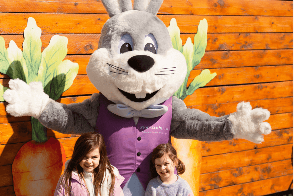 Easter Bunny at Stockeld Park with two children