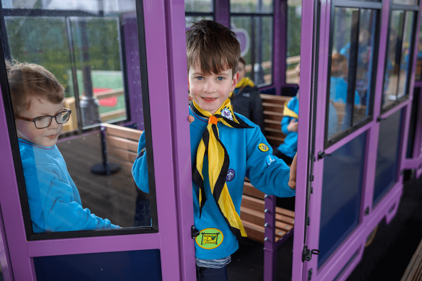 Young boy stood inside Stockeld's park newest train ride